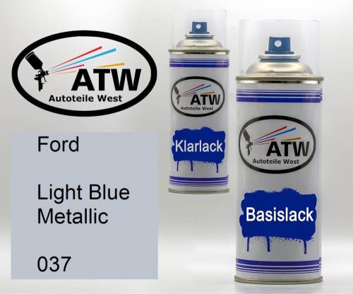 Ford, Light Blue Metallic, 037: 400ml Sprühdose + 400ml Klarlack - Set, von ATW Autoteile West.